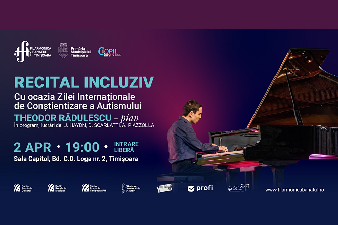 Pianistul nevăzător Theodor Rădulescu, într-un recital destinat persoanelor cu autism